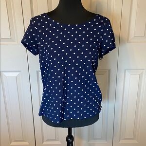 Gap Navy and White Polka Dot Boat Neck Short Sleeve Shirt Women's Small